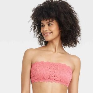 Lace Strapless Bandeau Bralette in Coral Pink auden XXL